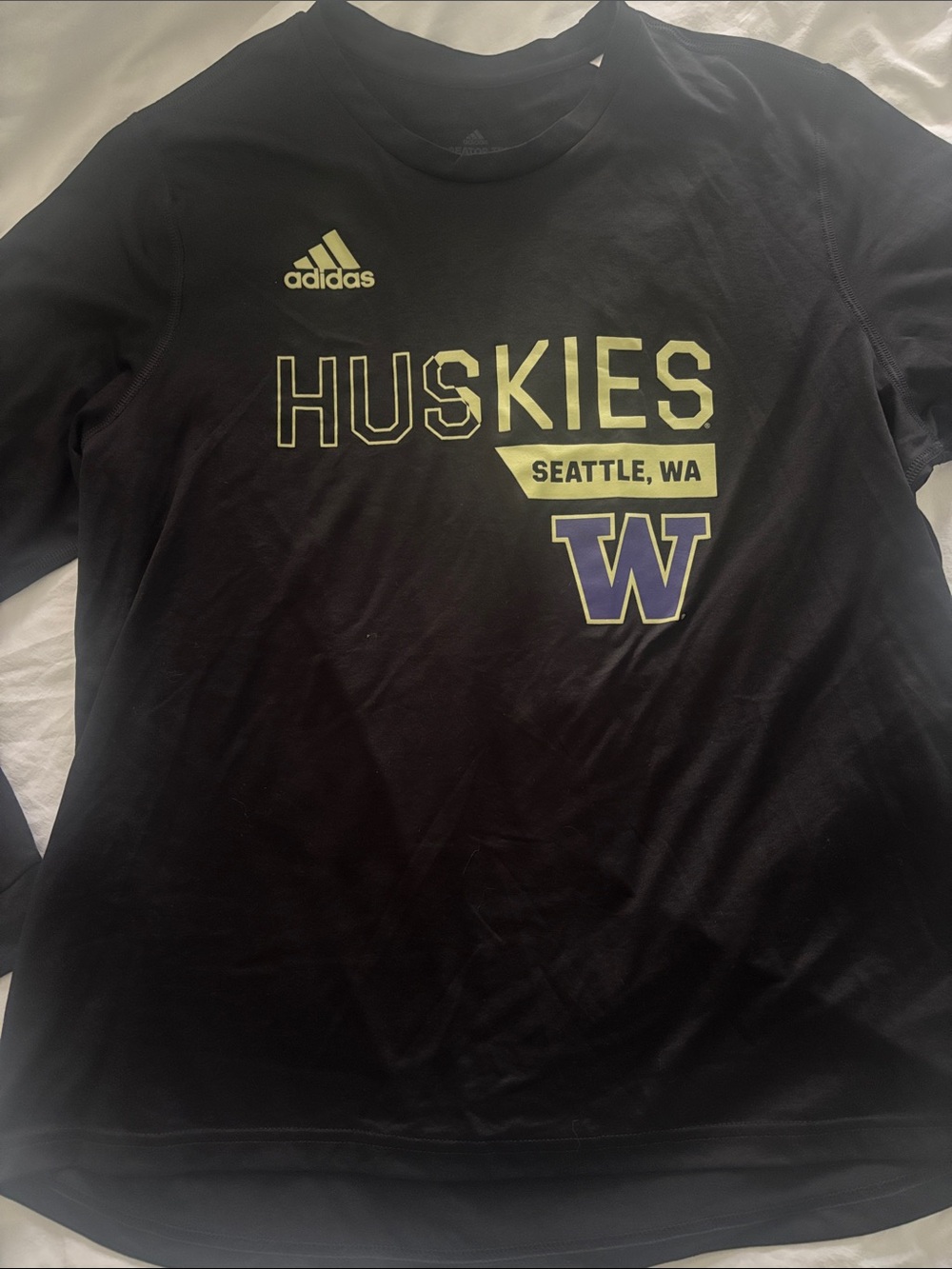 Washington Huskies Adidas Black Long Sleeve Unisex Gameday Shirt - Large
